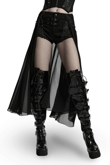 Chic Gothic Shorts with Removable Chiffon Cape Detail